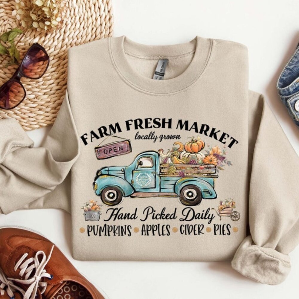 Farm Fresh Pumpkin Sweatshirt, Fall Crewneck Sweatshirt, Pumpkin Fall Sweater 05